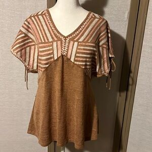 Savanna Jane Embroidered Boho Babydoll Short Sleeve Top Size Medium